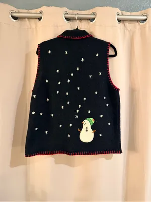 Coldwater Creek Navy Snowman Embroidered Vest with Red Trim thumbnail 2