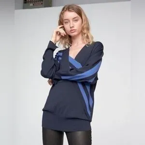 Rag & Bone Sweater Womens Cecile XS Navy Blue Graphic Stripe V-Neck‎ Pullover thumbnail 5