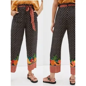 Farm Rio Anthropologie Tucker Papaya Pants Black Fruit Resortwear Vacation Fall thumbnail 2