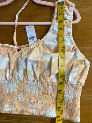 American Eagle Outfitters Orange Floral Smocked Crop Tank thumbnail 7