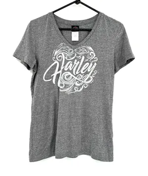 Harley Davidson Size Medium Short Sleeve Gray T-Shirt Tifton GA‎ V Neck Graphic thumbnail 1