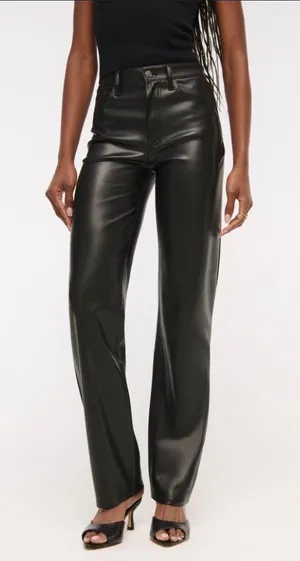 abercrombie high rise black leather jeans thumbnail 1