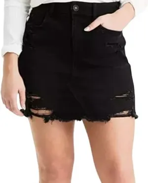 American Eagle Curvy Hi-Rise Mini Skirt Next Level Stretch Distressed Black 4 thumbnail 1