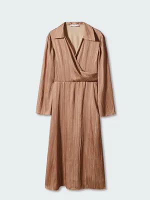 NWT Mango MNG Brown Satin Shirt Wrap Midi Dress 10 Flowy Flared Sleeve Party thumbnail 3