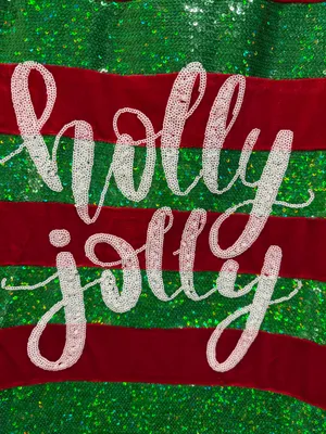 Fantastic Fawn Holly Jolly Striped Sequin Christmas Festive Oversized Top / Dress Red Green thumbnail 4