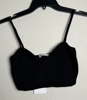 Zara Women‎ Size Small Black Basic Sleeveless crop top tank New thumbnail 1