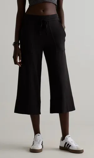 Quince SuperSoft Fleece Cropped Wide Leg Pants Black Small thumbnail 1