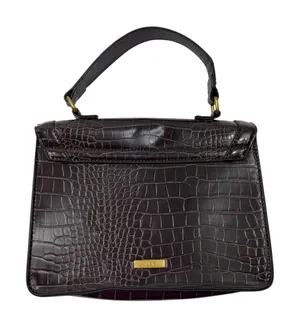 ALDO Brown Vegan Croc Leather Square Clasp Closure Flap Purse Crossbody Strap thumbnail 1