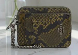 Coach Zip Card Case With Snake Print in Olive Multi CCO20 thumbnail 1