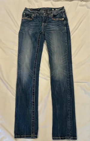 Miss Me Size 27 Embroidered Cross Pockets Western Mid Rise Straight Leg Jeans thumbnail 1