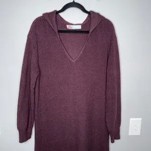 Free People Beach Claudia Midi Sweater Dress Plum Hooded V-Neck Side Slit Knit thumbnail 4