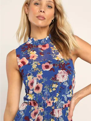 NWOT Lulus In My Dreams Blue Floral Print Midi Dress M thumbnail 3