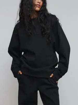 Lunya Cozy Fleece Crew Black Oversized Sweatshirt sz XS S thumbnail 1