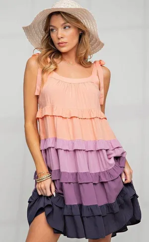 Easel Ruffle Ombre Bow Tie Strap Dress thumbnail 1
