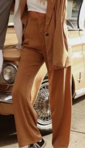 NWT 12th Tribe x The Salty Blonde Halley Wide Leg Satin Trousers in Bronze Small thumbnail 1
