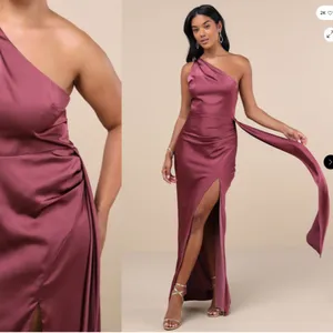 LULU's Sexy Prom Wedding Bridesmaid Elegant Satin One Shoulder Elegant Gown thumbnail 2