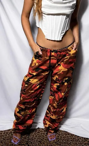 Rothco Y2K Savage Orange Camo Low Rise Cargo Pants thumbnail 1