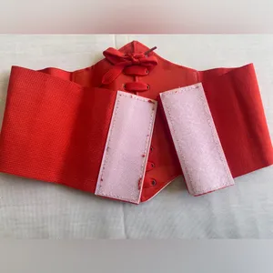 Corset Style Wide Girdle‎ Red Fashion Elastic Faux Leather Skinny Elastic Waist thumbnail 14