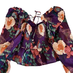 Band of the Free Floriane Purple Floral Print Crop Top Blouse Women’s Medium thumbnail 8
