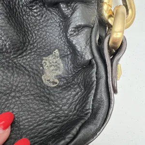 B. Makowsky Large Hobo Shoulder Bag Black Pebbled Leather Studded Gold Hardware thumbnail 4