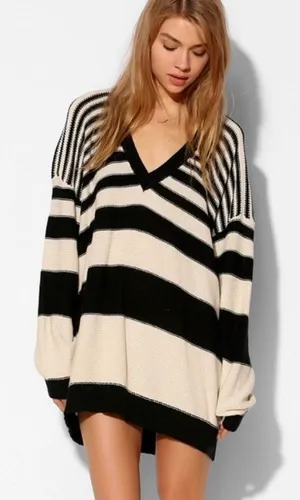 Urban Outfitters BDG Boyfriend Striped Oversized Knit V Neck Long Sweater thumbnail 1