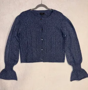 Current Air‎ Blue Marled Cable Knit Bell Sleeve Button Front Cardigan 2120145 M thumbnail 1
