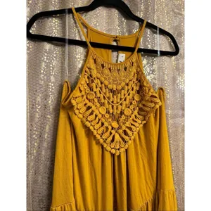 Three Bird Nest Perfection Tiered Maxi Dress Mustard Crochet Large thumbnail 3