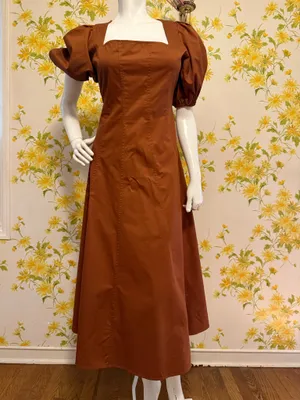 Flying Tomato Brown Square-Neck Midi Dress with Puff Sleeves size M thumbnail 5