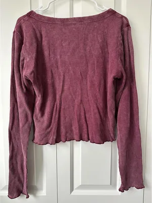 Altar'd State Vada Thermal Lace Crop Top NWT Burgundy 2XL thumbnail 5