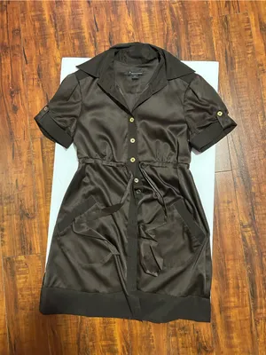 Forever 21 Chocolate Brown Satin Shirt Dress with Tie Waist thumbnail 1