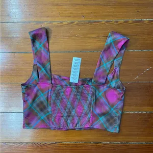 NWT Urban Outfitters Adina Plaid Square Neck Corset Style Crop Top Size XL💛 thumbnail 7
