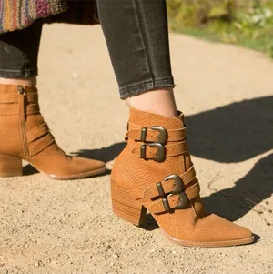 Matisse • Harvey Multi-Strap Boot embossed leather buckle tan western ankle thumbnail 1