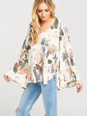 show me your mumu hippy dippy boho bell sleeve tunic floral pullover blouse M thumbnail 1