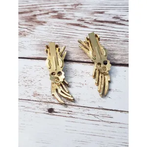 Vintage Clip On Earrings Gold Tone Statement Earrings 1.5" thumbnail 7