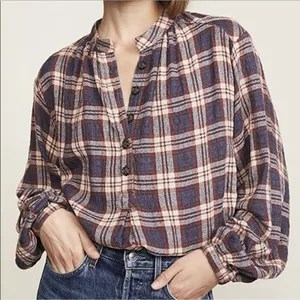 Free People Sz XS Button Front Shirt Northern Bound Plaid Flannel Onyx Oversized thumbnail 2