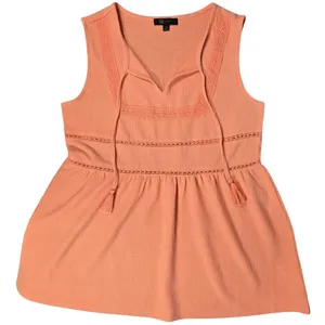 FRYE Cadmium Orange Textured Peplum‎ Tassel Tie Neck Tank Top Shirt Women's M thumbnail 1