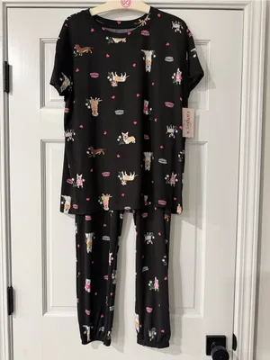 Joyspun Women’s Dog Print Cute Short Sleeve 2 PC Pajama Set Small NWT thumbnail 5