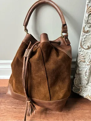 Anabaglish suede leather bucket bag with dreamcatcher charm thumbnail 4