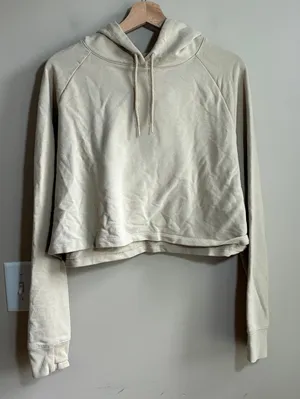 IU Cropped Hoodie 10 Beige Women Raglan Sleeve Cotton Blend thumbnail 1