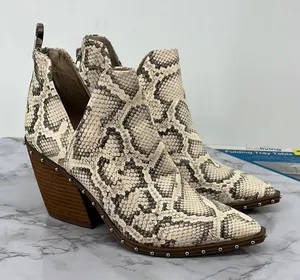 Steve Madden Alyse Booties Womens 6 Neutral Snakeskin Studded V-Cut Block Heel‎ thumbnail 1