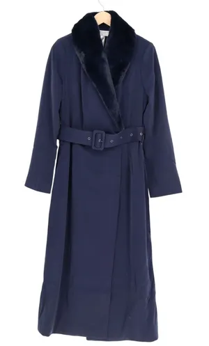 Naked Wardrobe The Statement Trench Coat Womens Small Navy Stretch Belted Waist thumbnail 1