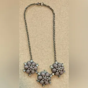 Blush Pink Rhinestone Floral Statement Necklace 3 Flower Bib thumbnail 7
