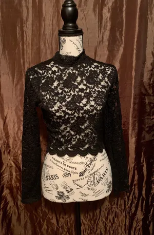Forever 21 Mock Neck Cropped Sheer Top…Sz: Large…Color: Black thumbnail 1