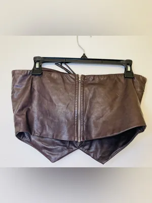 TIC TOC From Los Angeles Brown Faux Leather Tube Bow‎ Details Top Size L thumbnail 2