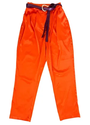 NWT L'ATISTE by Amy Vibrant Orange Satin Trousers w/ Belt Sz S Dopamine Dressing thumbnail 1