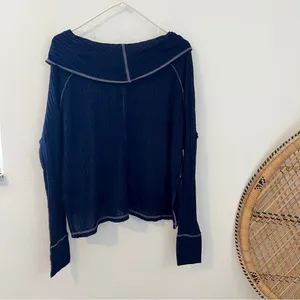 we the free blue waffle light weight wildcat cowl long sleeve cropped top thumbnail 5