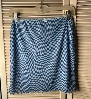 Wild Fable Small Blue White Checkered Stretch Skirt thumbnail 1
