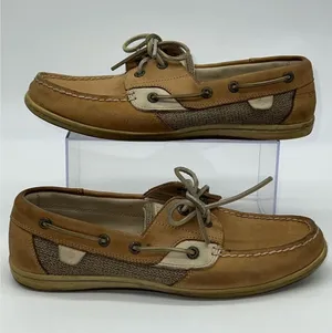 Sperry Women Tan/Beige Boat/Deck/Top Siders Shoes Loafers w/Leather Laces-Size 9 thumbnail 1