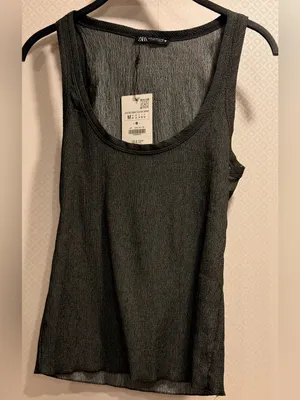 NWT Zara Black Sheer Ribbed Scoop Summer Lightweight Tank Size M thumbnail 4