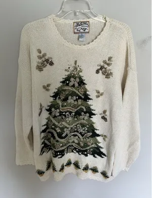 Vintage 90s Thick Knit Heirloom Collectibles Christmas Tree Sweater Size Large thumbnail 1